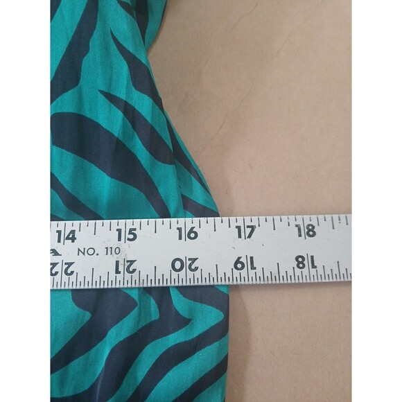 Rachel Roy Blouse Top Womens M Teal Zebra Print Shoulder Pads Satin - Picture 3 of 7